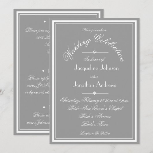 Chic Grey alles in één, e-mail website RSVP bruilo Kaart (Voorkant / Achterkant)
