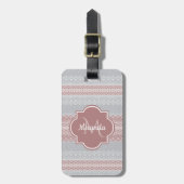 Chic Grey and Dusky Pink Stripes and Monogram Bagagelabel (Voorkant verticaal)