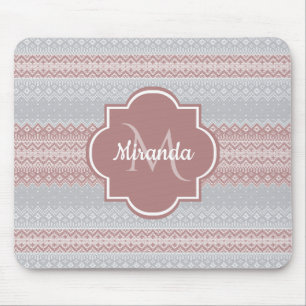 Chic Grey and Dusky Pink Stripes and Monogram Muismat