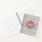 Chic Grey and Dusky Pink Stripes and Monogram Notitieboek (Binnen)