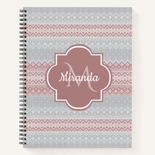 Chic Grey and Dusky Pink Stripes and Monogram Notitieboek (Voorkant)