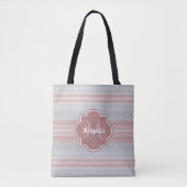 Chic Grey and Dusky Pink Stripes and Monogram Tote Bag (Voorkant)