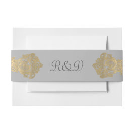 Chic Grey and Gold Monogrammed Wedding Belly Band Uitnodigingen Wikkel
