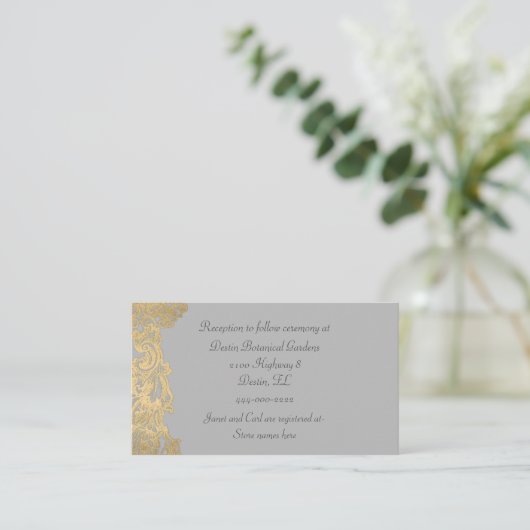 Chic Grey and Gold Wedding Information Kaart (Staand voorkant)