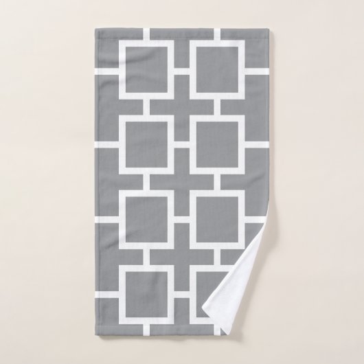 Chic Grey and White Geometric Square Pattern Bad Handdoek (Handdoek)