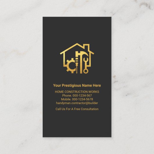 Chic Grey Black Gold Handyman Tools Visitekaartje (Achterkant)