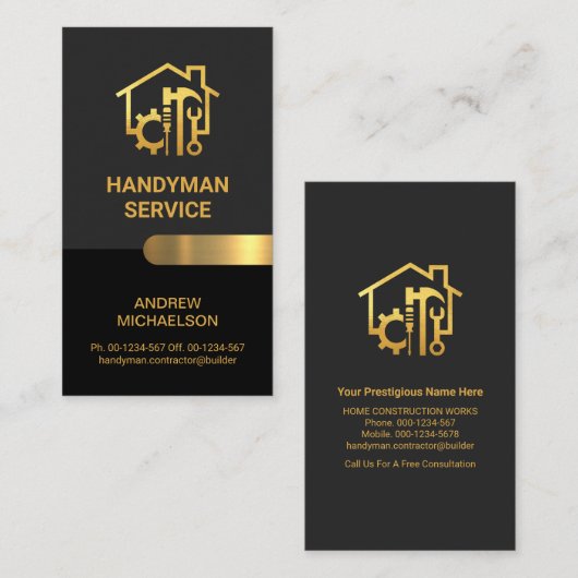Chic Grey Black Gold Handyman Tools Visitekaartje (Voorkant / Achterkant)