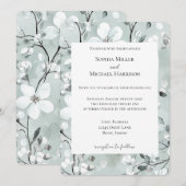 Chic Grey Blue White Floral Wedding Kaart (Voorkant / Achterkant)