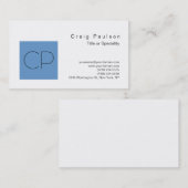 Chic Grey Blue White Monogram Visitekaartje (Voorkant / Achterkant)