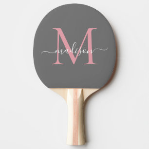 Chic Grey Blush Pink Monogram Elegant Script Naam Tafeltennisbatje