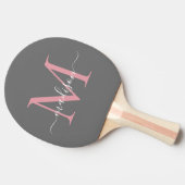 Chic Grey Blush Pink Monogram Elegant Script Naam Tafeltennisbatje (Zijkant)