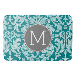 Chic Grey en Blauwgroen Damask Patroon - aangepast Badmat