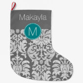 Chic Grey en Blauwgroen Damask Patroon - aangepast Grote Kerstsok (Voorkant)