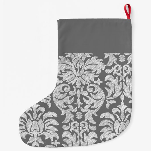 Chic Grey en Blauwgroen Damask Patroon - aangepast Grote Kerstsok (Achterkant)