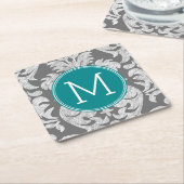 Chic Grey en Blauwgroen Damask Patroon - aangepast Kartonnen Onderzetters (Schuin)
