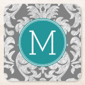 Chic Grey en Blauwgroen Damask Patroon - aangepast Kartonnen Onderzetters (Voorkant)