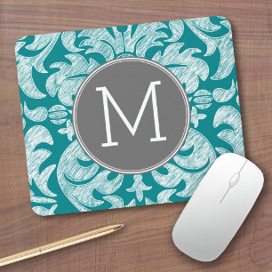Chic Grey en Blauwgroen Damask Patroon - aangepast Muismat