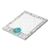Chic Grey en Blauwgroen Damask Patroon - aangepast Notitieblok (Linkerzijde)