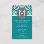 Chic Grey en Blauwgroen Damask Patroon - aangepast Visitekaartje (Achterkant)