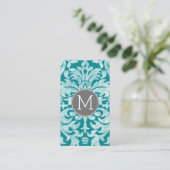 Chic Grey en Blauwgroen Damask Patroon - aangepast Visitekaartje (Staand voorkant)