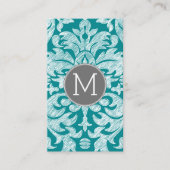 Chic Grey en Blauwgroen Damask Patroon - aangepast Visitekaartje (Voorkant)