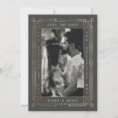 Chic Grey Faux Gold Foil Art Deco Opslaan datum Aankondiging (Voorkant)