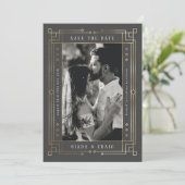 Chic Grey Faux Gold Foil Art Deco Opslaan datum Aankondiging (Staand voorkant)