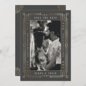 Chic Grey Faux Gold Foil Art Deco Opslaan datum Aankondiging (Voorkant / Achterkant)