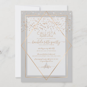 Chic Grey Gold Confetti Border Bachelorette Kaart