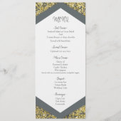 Chic Grey & Gold Glitter Flakes Glam Wedding Menu (Voorkant)