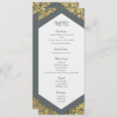 Chic Grey & Gold Glitter Flakes Glam Wedding Menu (Voorkant / Achterkant)