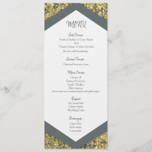 Chic Grey & Gold Glitter Flakes Glam Wedding Menu