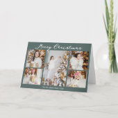 Chic Grey Green Christmas Photo Collage Folded Feestdagen Kaart (Voorkant)