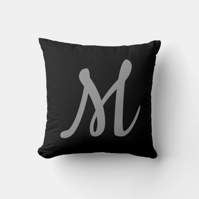 Chic Grey Initiaal Letter Monogram Modern Kussen (Voorkant)