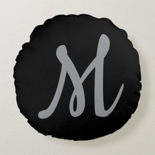 Chic Grey Initiaal Letter Monogram Modern Rond Kussen