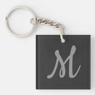 Chic Grey Initiaal Letter Monogram Modern Sleutelhanger
