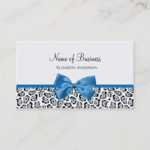 Chic Grey Jaguar print met kobalt Blue Bow Visitekaartje