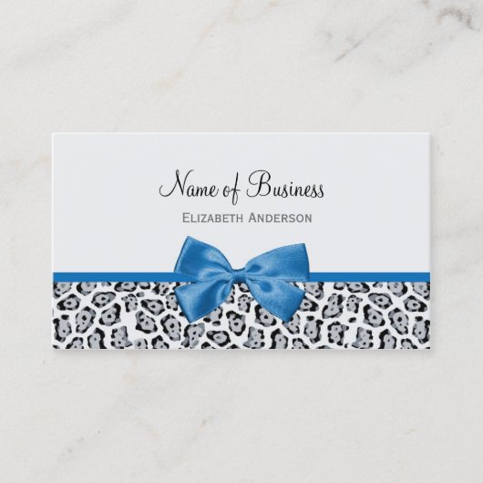 Chic Grey Jaguar print met kobalt Blue Bow Visitekaartje (Voorkant)