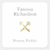 Chic Grey Minimal Gold Crossed Skeleton Key Notari Vierkante Sticker (Voorkant)
