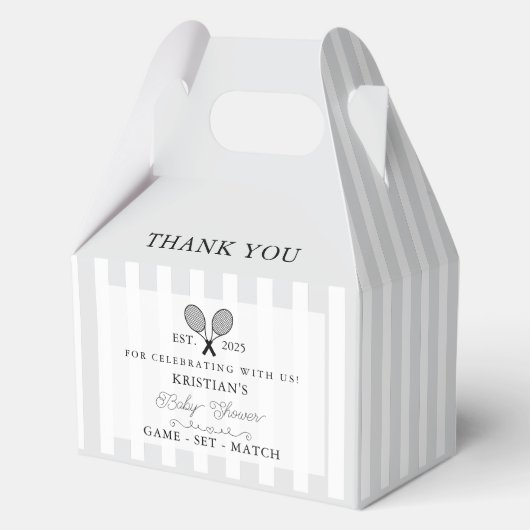 Chic Grey Stripes Tennis Baby shower Bedankt Bedankdoosjes (Voorkant)