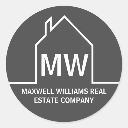 Chic Grey Vastgoed Bedrijf Monogram Realtor Ronde Sticker (Voorkant)