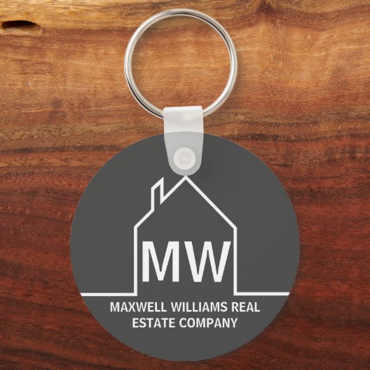 Chic Grey Vastgoed Bedrijf Monogram Realtor Sleutelhanger (Achterkant)