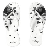Chic Grey Waterverf Bloemen met Stippen en Naam to Teenslippers (Voetbed)