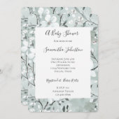 Chic Grey White Flowers Baby shower Kaart (Voorkant / Achterkant)