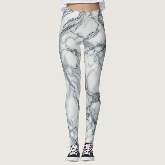 Chic Grey & White Marble Look Glamour Leggings (Voorkant)