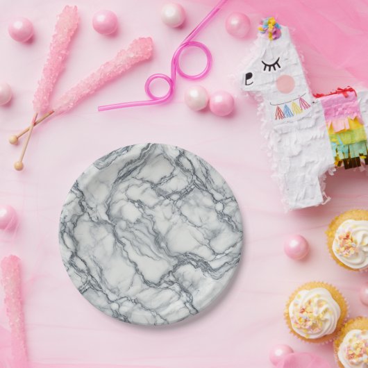 Chic Grey & White Marble Look Glamour Papieren Bordje (Feest)