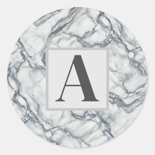 Chic Grey & White Marble Look Glamour Ronde Sticker (Voorkant)