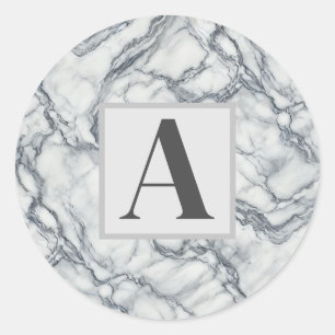 Chic Grey & White Marble Look Glamour Ronde Sticker