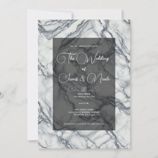 Chic Grey & White Trendy Marble Glam Huwelijk Kaart (Voorkant)