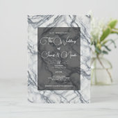 Chic Grey & White Trendy Marble Glam Huwelijk Kaart (Staand voorkant)
